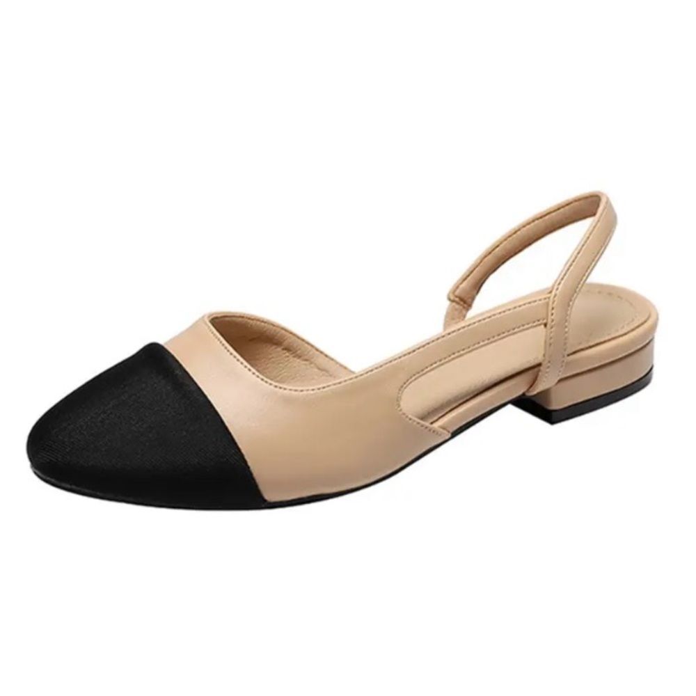 Coco Beige Black Slingback Two Tone Flat Trendy Fashionable Comfortable Shoes